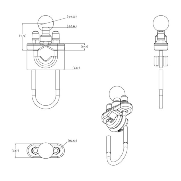 クラフト・布製品 RAM RAM Mount Zinc U-Bolt Motorcycle Mount Base RAM-B-231ZU