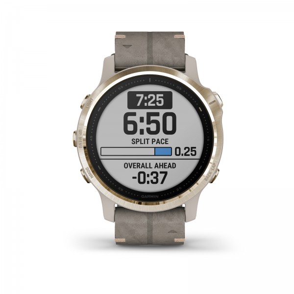 Garmin fenix 6s Sapphire Light Gold-tone with Shale Gray Leather Band