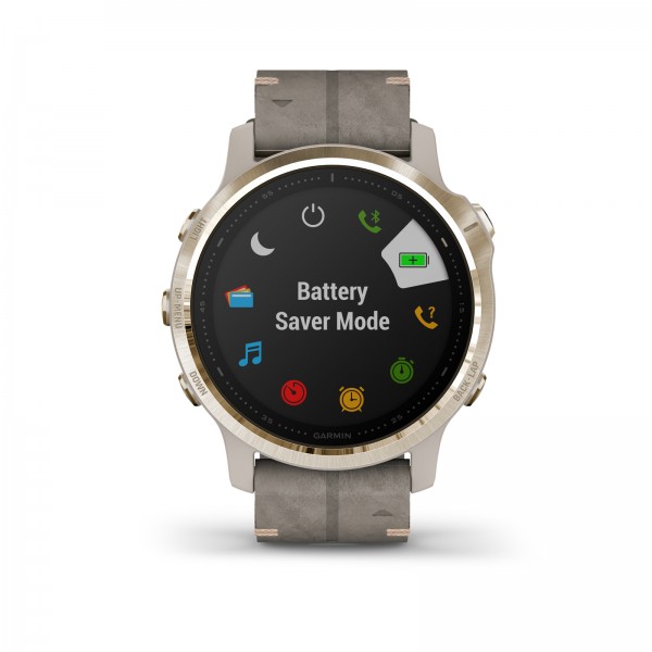 Garmin fenix 6s Sapphire Light Gold-tone with Shale Gray Leather Band